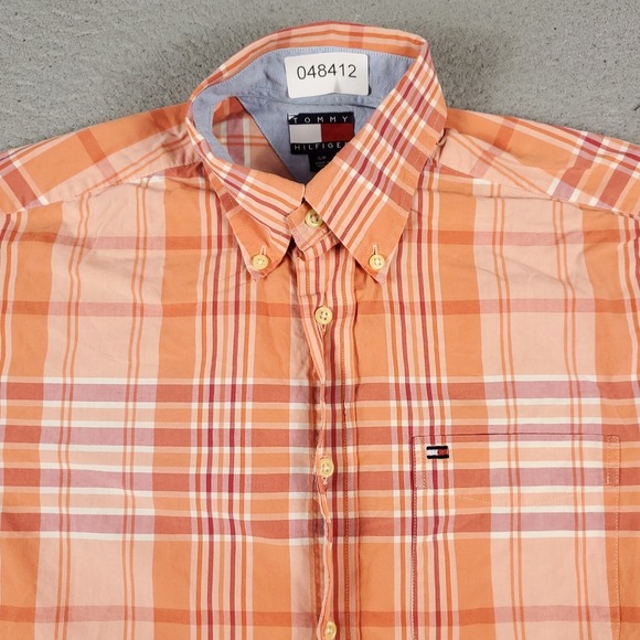 Tommy Hilfiger Other - Tommy Hilfiger Shirt Mens Small Orange Plaid Casual Button Up Short Sleeve